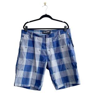 Billabong Chino Shorts Blue Plaid Mid Length Flat Front Men's Size 38